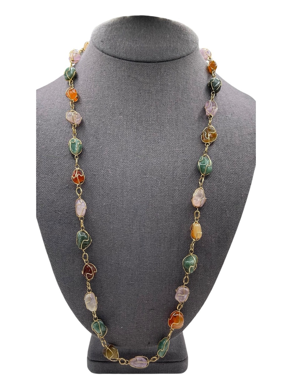 ❤️ Vintage Copper Wire Wrapped Natural Stone Fairycore Boho Necklace